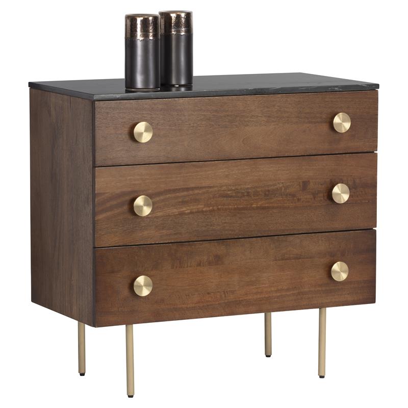 Sunpan Keely 31 Modern Wood Dresser, Black Marble Top Dresser