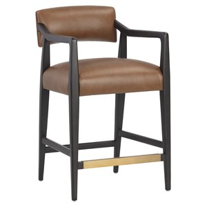 Sunpan Keagan 26.5&quot Mid-Century Leather Counter Stool in Black/Brown