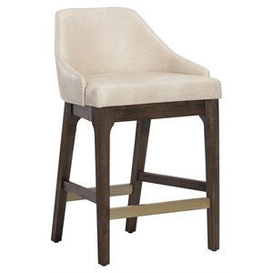Sunpan Kace 26&quot Mid-Century Faux Leather Counter Stool in Cream/Dark Brown