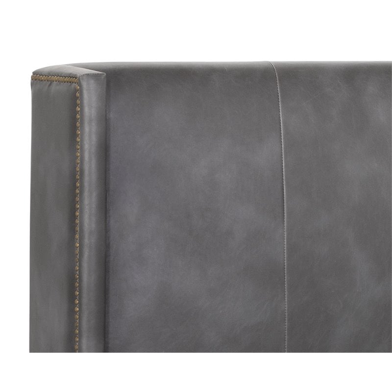 Sunpan Chianti Modern Faux Leather and Solid Birch Wood King Bed in Gray/Brown