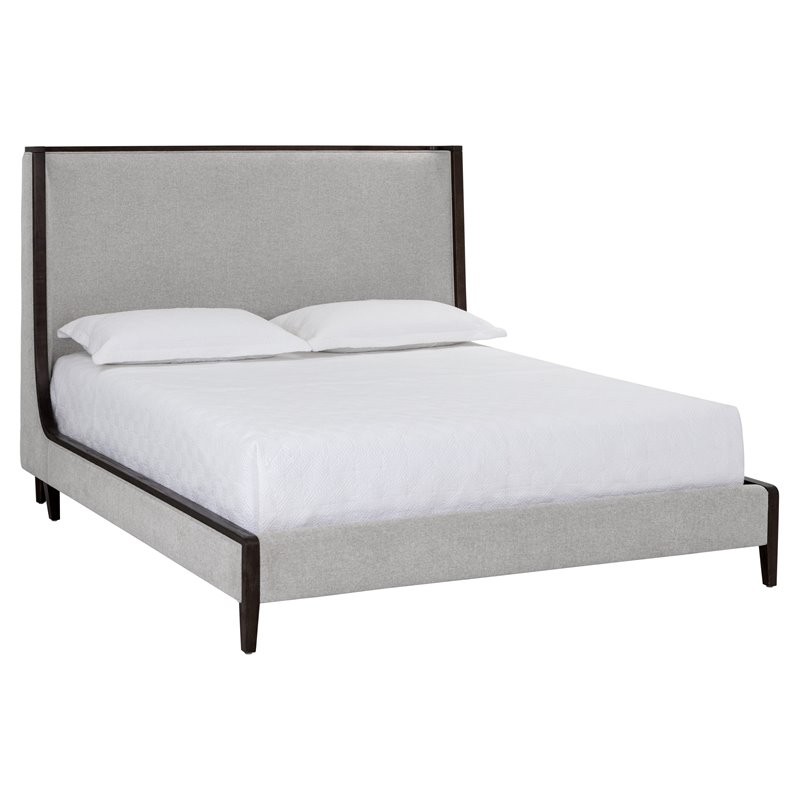 Sunpan Colette Modern Fabric and Solid Birch Wood King Bed in Gray/Brown