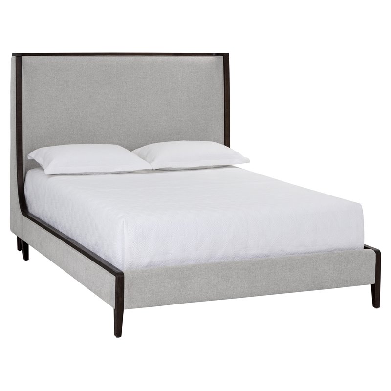 Sunpan Colette Modern Fabric and Solid Birch Wood Queen Bed in Gray/Brown