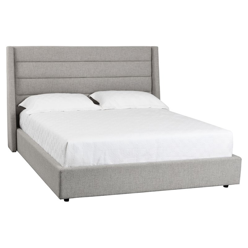 Sunpan Emmit Modern Fabric and Beech Wood King Bed with Espresso Legs in Gray