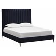 Sunpan Yosi Modern Fabric Queen Bed with Brown Birch Wood Legs in Blue