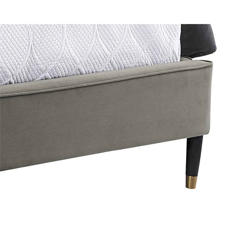Sunpan Yosi Modern Fabric Queen Bed with Brown Birch Wood Legs in Gray