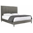 Sunpan Yosi Modern Fabric Queen Bed with Brown Birch Wood Legs in Gray