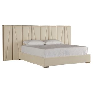 sunpan gayla modern fabric and steel king bed in cream/champagne gold
