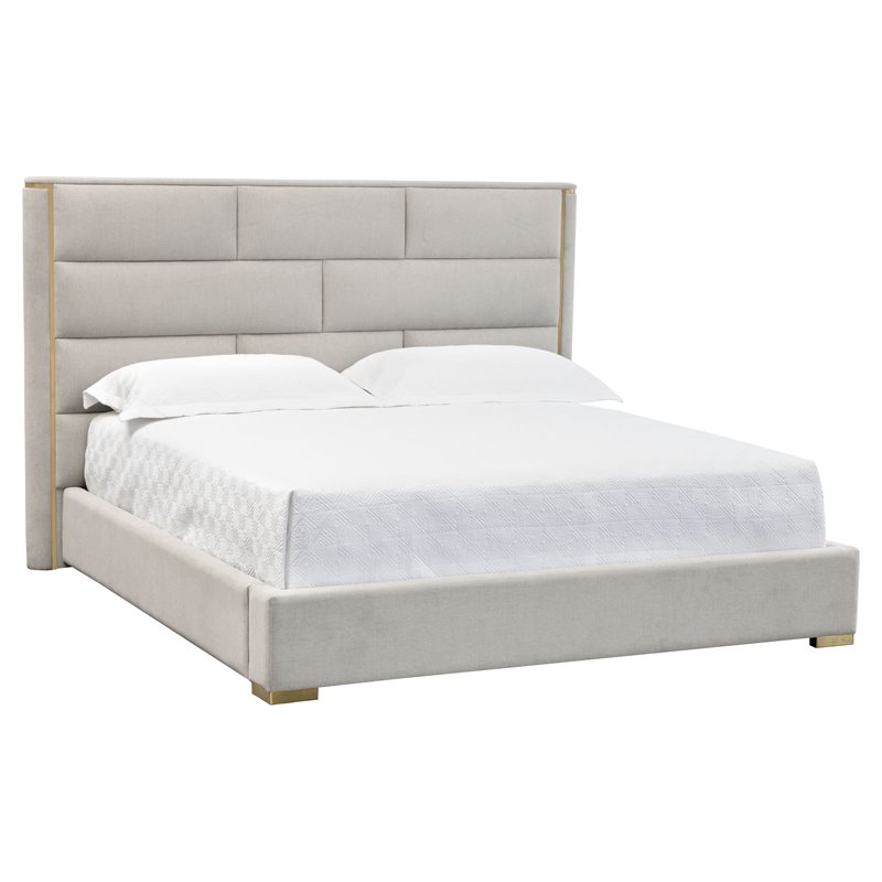 Sunpan Shonda Contemporary Fabric and Stainless Steel King Bed in Silver