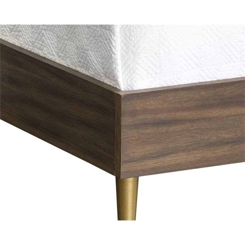 Sunpan Greyson Modern Solid Acacia Wood Queen Bed in Brown/Brass