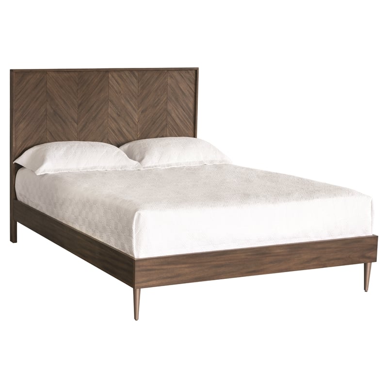 Sunpan Greyson Modern Solid Acacia Wood Queen Bed in Brown/Brass