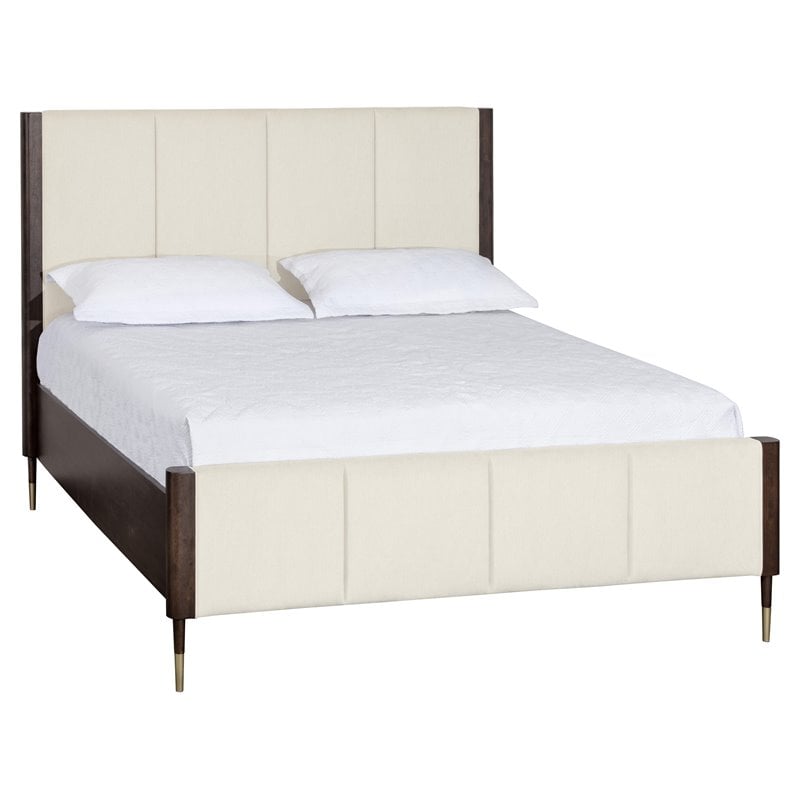 Sunpan Lonnie Modern Fabric and Wood Queen Bed in Cream/Brown