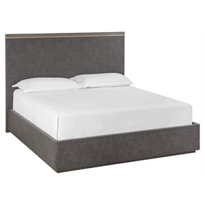 Sunpan Altman 82.25&quot Modern Wood and Faux Leather King Bed in Gray