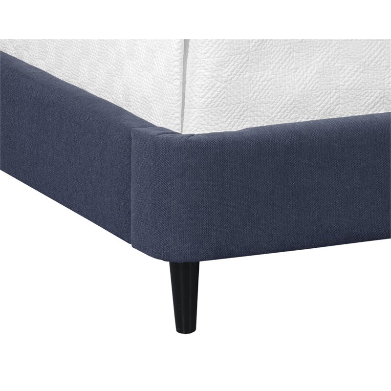 Sunpan Bath Modern Fabric King Bed with Solid Rubberwood Legs in Blue
