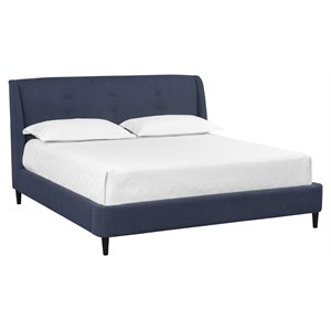 Sunpan Bath Modern Fabric King Bed with Solid Rubberwood Legs in Blue