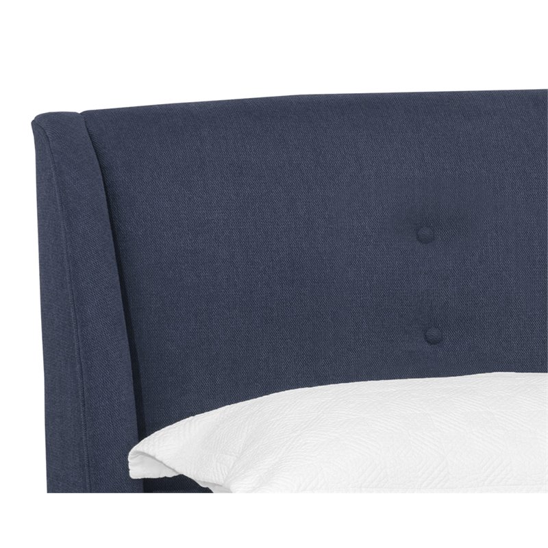 Sunpan Bath Modern Fabric Queen Bed with Solid Rubberwood Legs in Blue