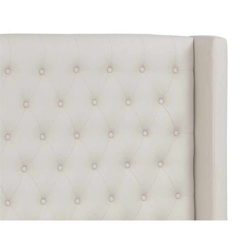 Sunpan Brittany Modern Faux Leather and Plywood King Bed in Cream/Walnut