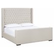 Sunpan Brittany Modern Faux Leather and Plywood King Bed in Cream/Walnut