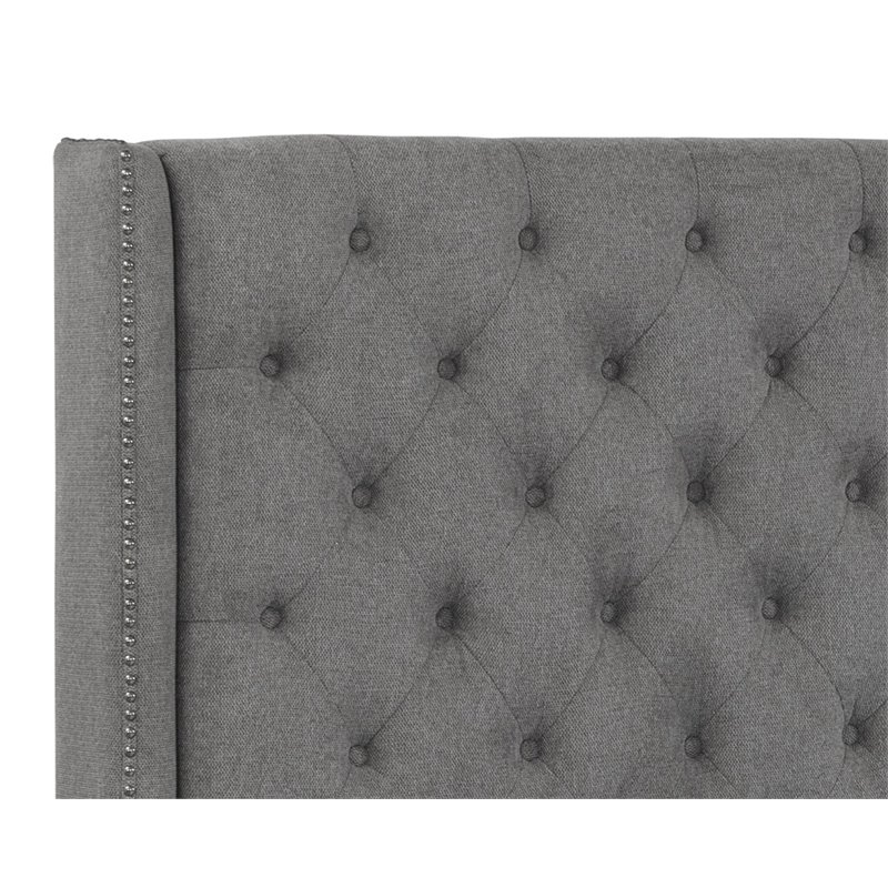 Sunpan Devon Modern Fabric Queen Bed with Solid Rubberwood Legs in Koala Gray