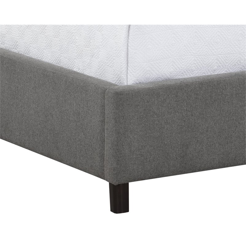Sunpan Devon Modern Fabric Queen Bed with Solid Rubberwood Legs in Koala Gray