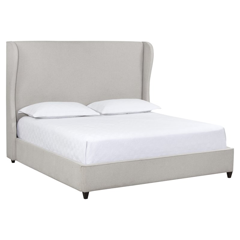 Sunpan Jefferson Modern Fabric King Bed with Rubberwood Legs in Gray/Walnut