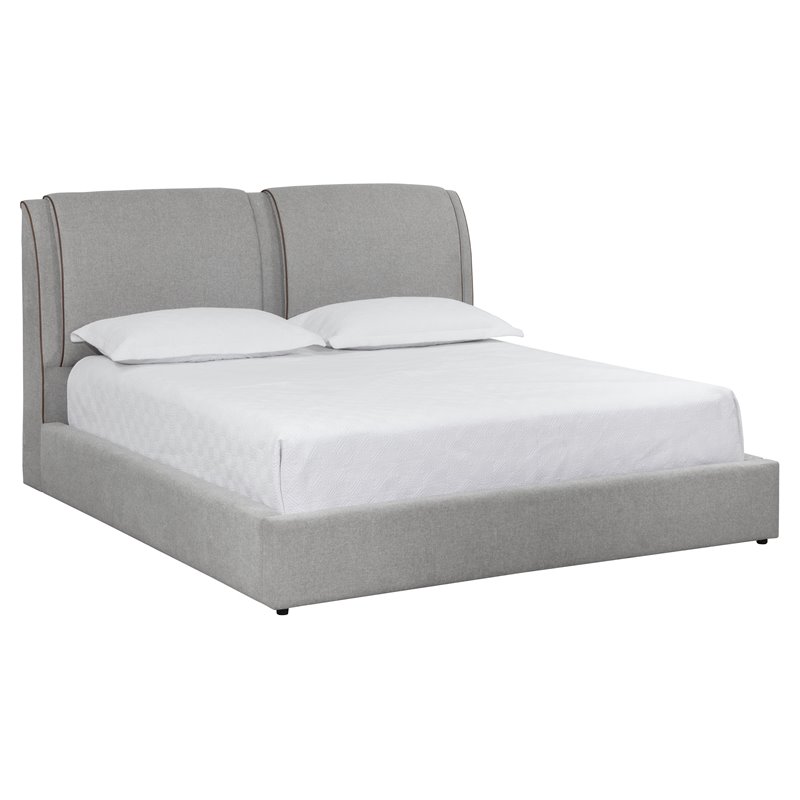 Sunpan Lowe Modern Fabric King Bed with Rubberwood Legs in Gray