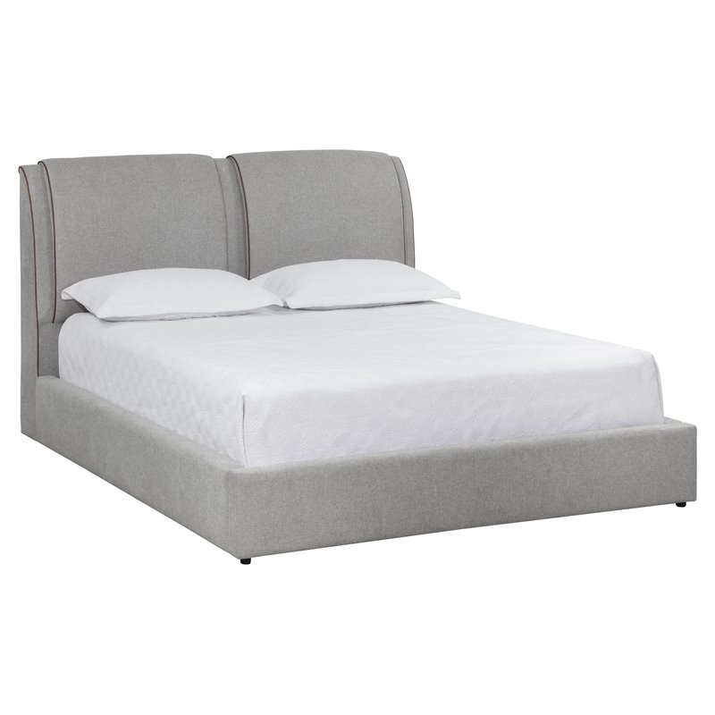 Sunpan Lowe Modern Fabric Queen Bed with Rubberwood Legs in Gray