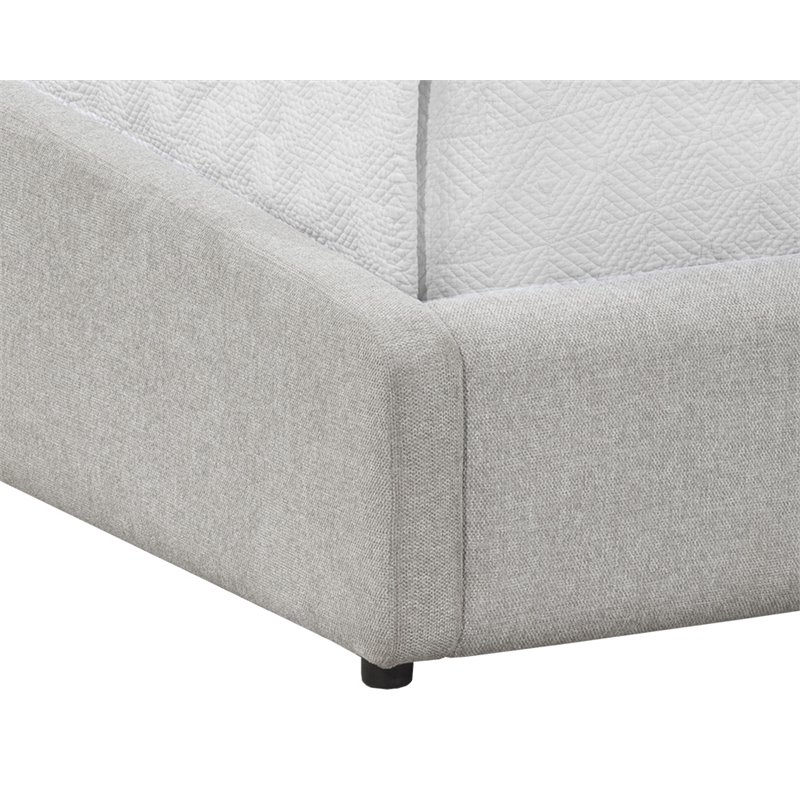 Sunpan Senna Modern Fabric King Bed with Solid Rubberwood Legs in Gray
