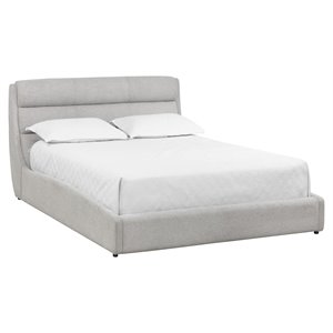 Sunpan Senna Modern Fabric Queen Bed with Solid Rubberwood Legs in Gray
