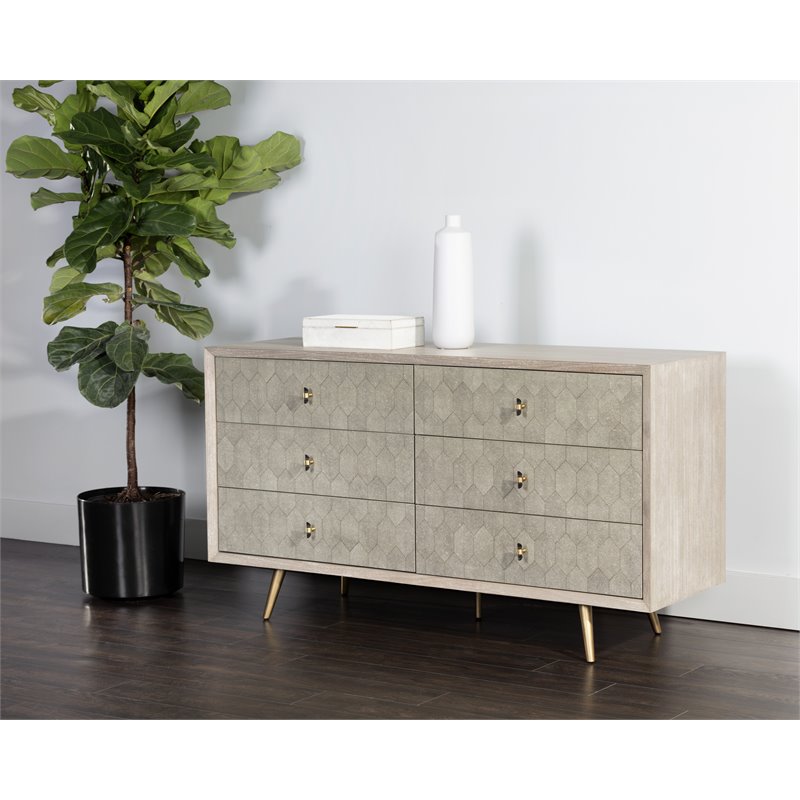 Sunpan Aniston 62" Modern Wood and Iron Dresser in Brown/Antique Brass