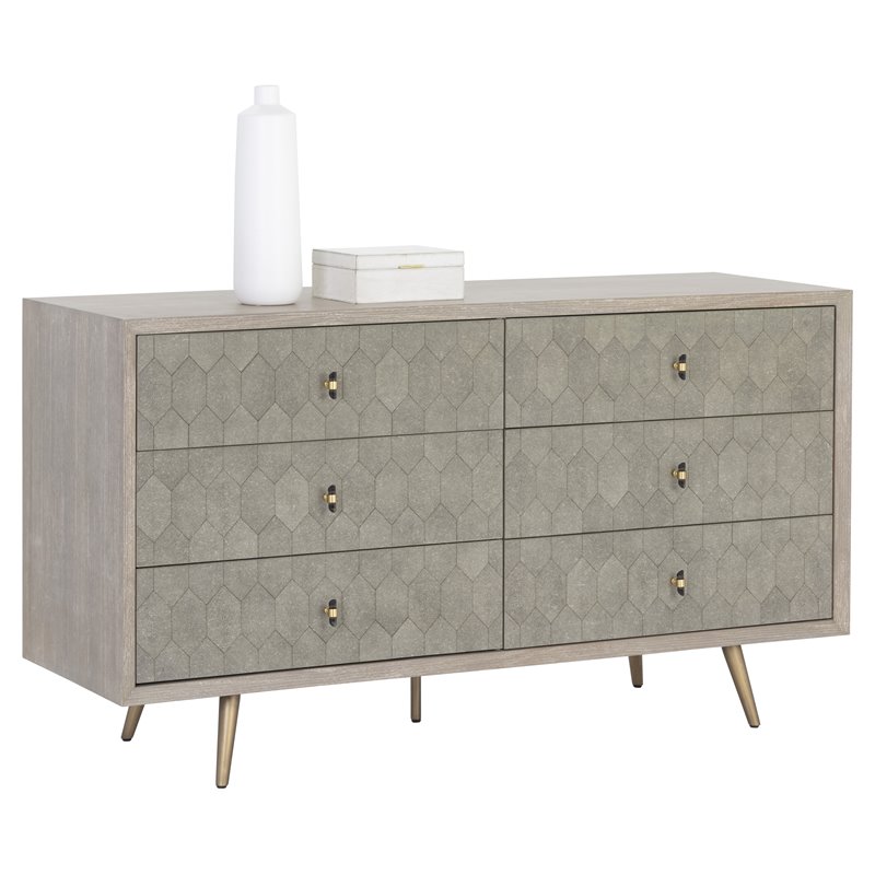 Sunpan Aniston 62" Modern Wood and Iron Dresser in Brown/Antique Brass