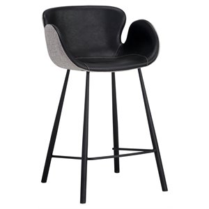 Sunpan Waldo 25.5&quot Mid-Century Faux Leather and Fabric Counter Stool in Black