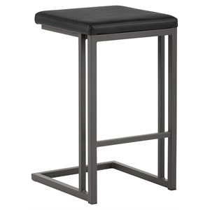 Sunpan Boone 26&quot Faux Leather Counter Stool in Black-Dark Gray (Set of 2)