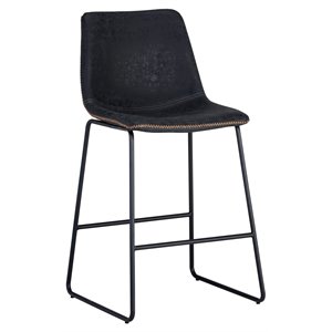 Sunpan Cal 26&quot Faux Leather and Steel Counter Stool in Antique Black (Set of 2)