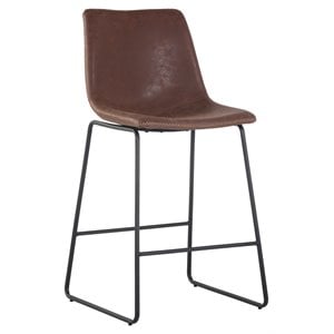 Sunpan Cal 26&quot Faux Leather and Steel Counter Stool in Antique Brown (Set of 2)
