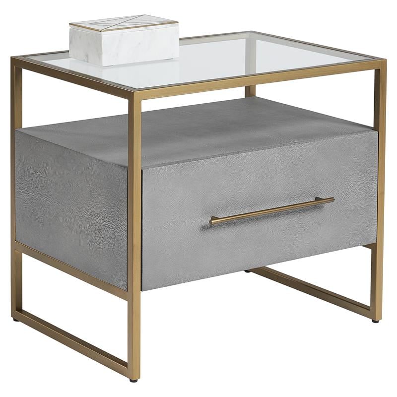 Sunpan Venice Rectangular Modern Bonded Leather and Steel Nightstand in Gray