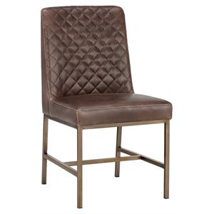 Sunpan Leighland 19&quot Faux Leather Dining Chair in Havana Dark Brown (Set of 2)