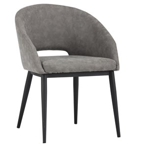 Sunpan Thatcher 18&quot Modern Faux Leather Dining Armchair in Black/Antique Gray
