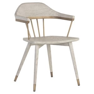 Sunpan Demi 19&quot Modern Solid Oak Wood Dining Chair in Gray/Brass