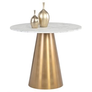 Sunpan Damon 35.5&quot Contemporary Marble Bistro Table in Gold/White