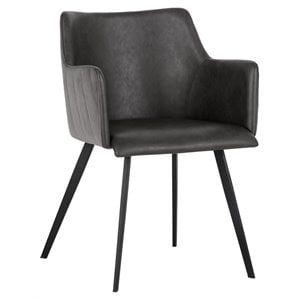 Sunpan Griffin 18&quot Modern Faux Leather Dining Armchair in Town Gray/Roman Gray