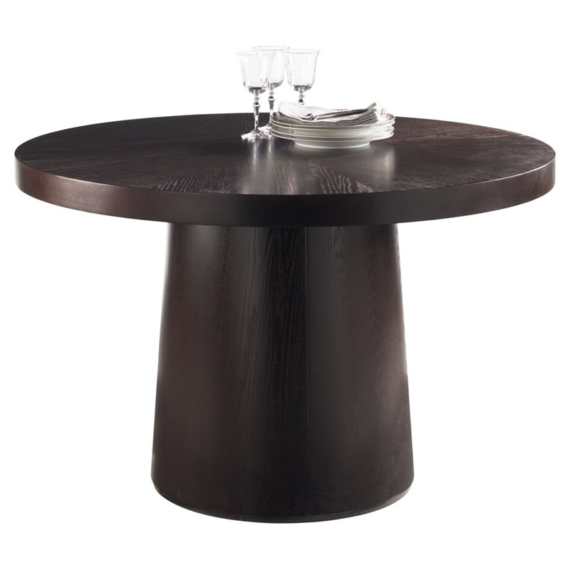 Sunpan Cameo 47" Round Modern Wood Dining Table with Drum Shaped Base
