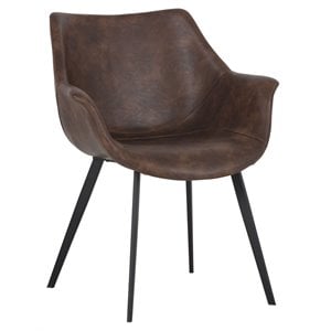Sunpan Mason 18&quot Modern Faux Leather Dining Armchair in Hearthstone Brown
