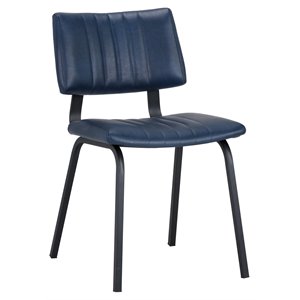 Sunpan Berkley 18&quot Modern Faux Leather and Steel Dining Chair in Blue (Set of 2)