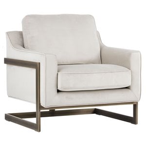 Sunpan Kalmin 19&quot Transitional Fabric and Steel Lounge Chair in Cream