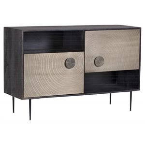 Sunpan Basque 50&quot Modern Wood and Iron Sideboard with 2 Shelves in Black