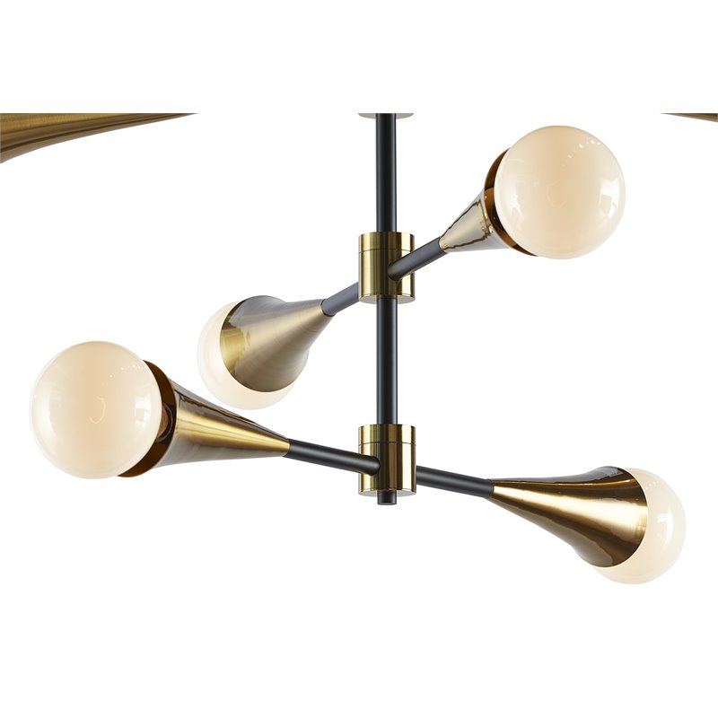 Sunpan Elza 6-light Modern Metal Chandelier with Three Adjustable Arms in Gold