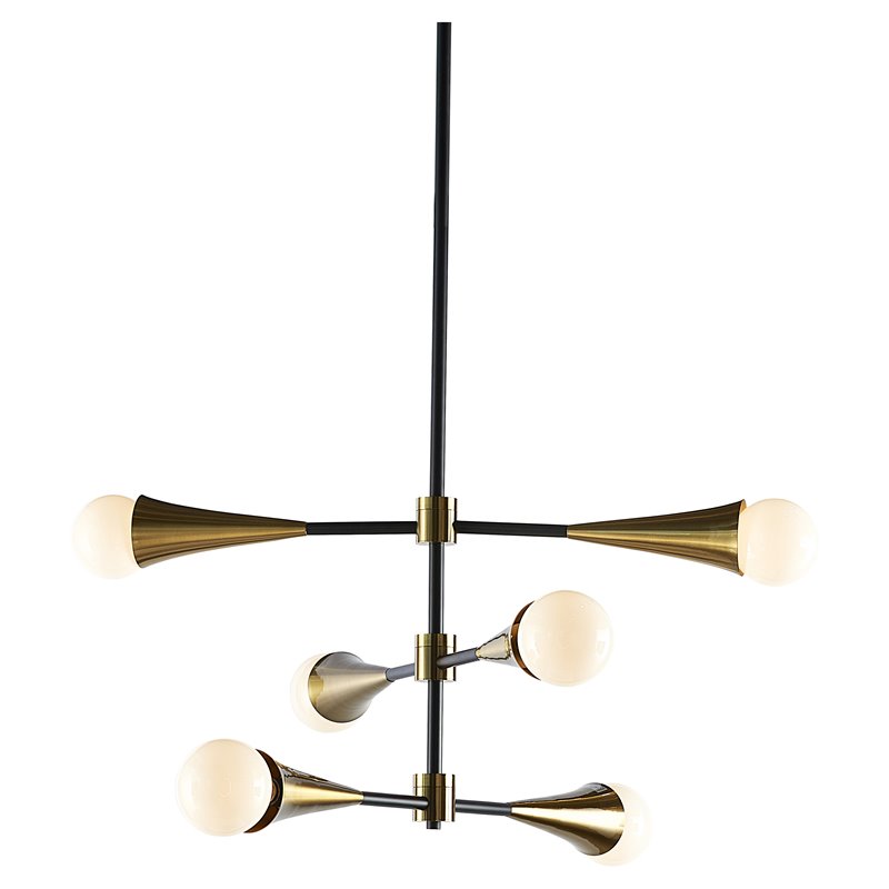 Sunpan Elza 6-light Modern Metal Chandelier with Three Adjustable Arms in Gold