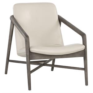 Sunpan Cinelli 16.5&quot Mid-Century Leather Lounge Chair in Ash Gray/Astoria Cream