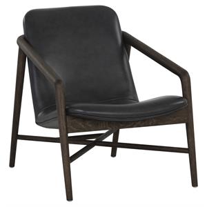 Sunpan Cinelli 16.5&quot Mid-Century Leather Lounge Chair in Dark Brown/Charcoal