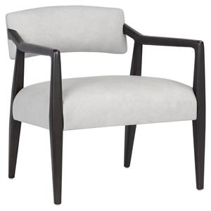 Sunpan Keagan 17&quot Mid-Century Leather and Wood Lounge Chair in Saloon Light Gray